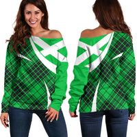 Scottish Alba Flag Off Shoulder Sweater Scottish Colourful Tartan Green Version - Wonder Print Shop