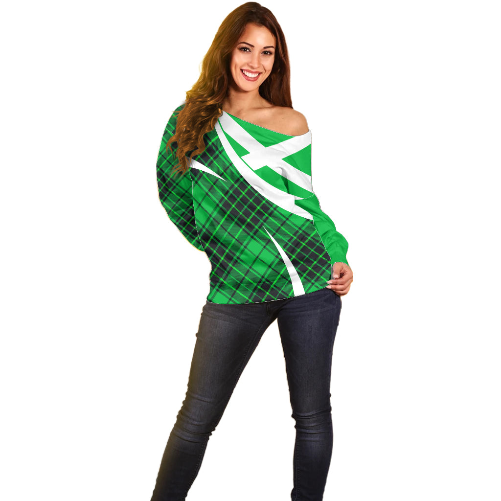 Scottish Alba Flag Off Shoulder Sweater Scottish Colourful Tartan Green Version - Wonder Print Shop