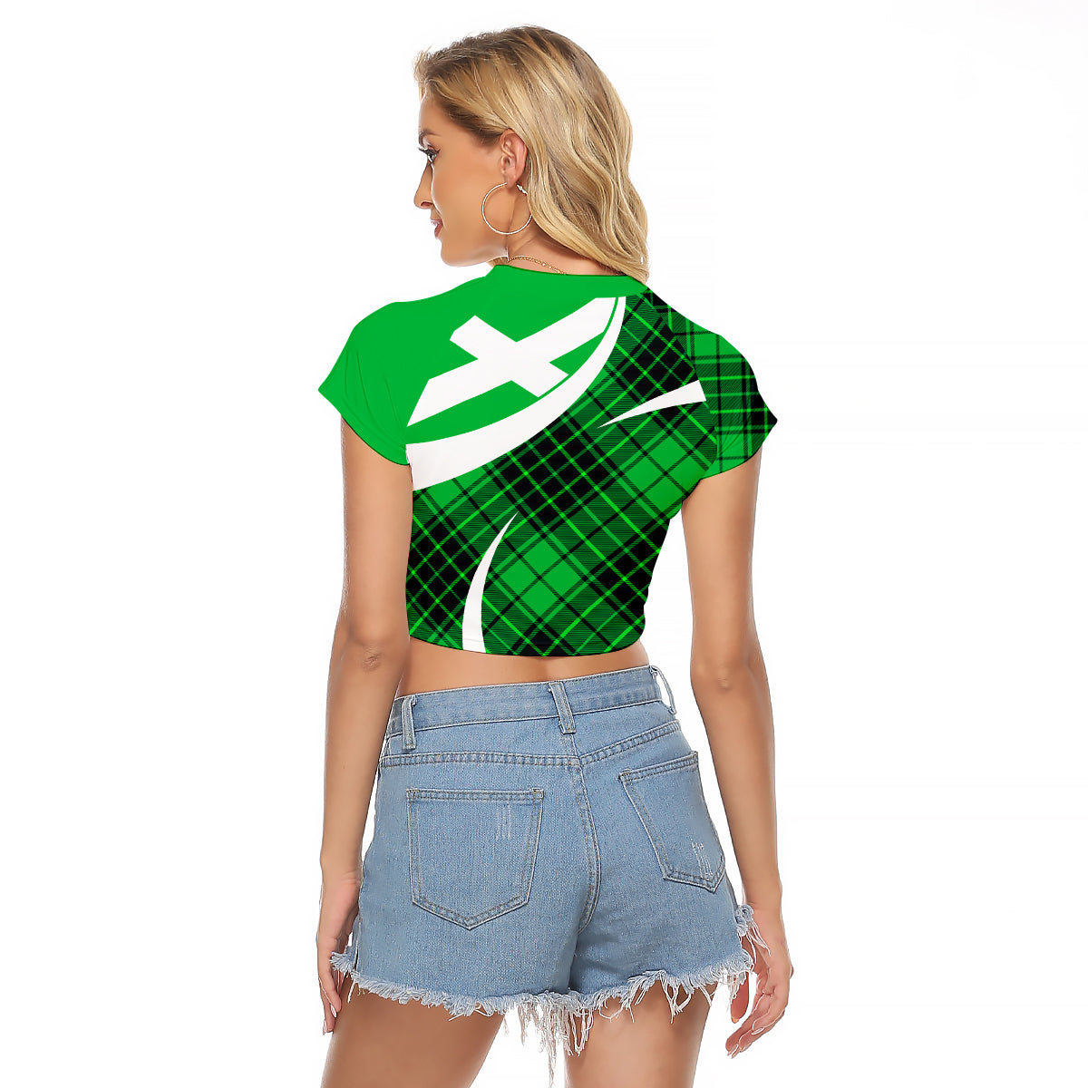 Scottish Alba Flag Raglan Cropped T Shirt Scottish Colourful Tartan Green Version - Wonder Print Shop