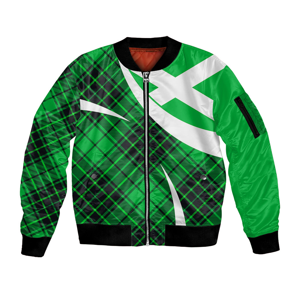 Scottish Alba Flag Sleeve Zip Bomber Jacket Scottish Colourful Tartan Green Version - Wonder Print Shop
