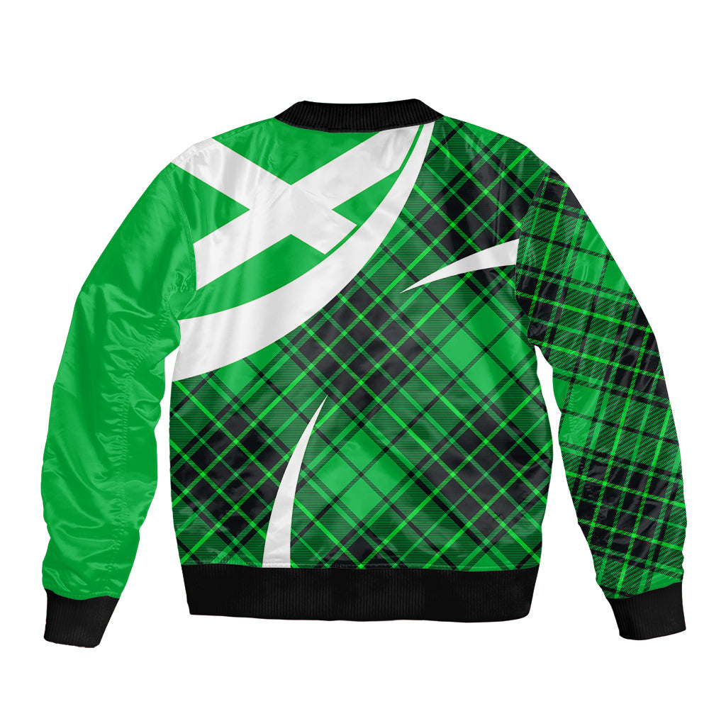 Scottish Alba Flag Sleeve Zip Bomber Jacket Scottish Colourful Tartan Green Version - Wonder Print Shop