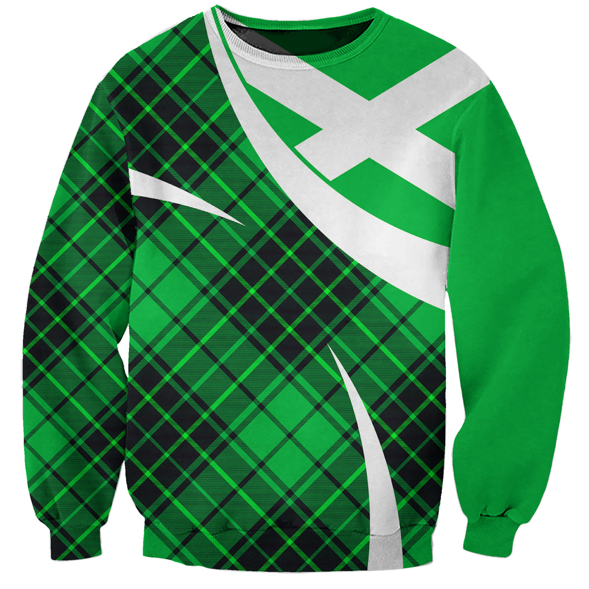 Scottish Alba Flag Sweatshirt Scottish Colourful Tartan Green Version - Wonder Print Shop