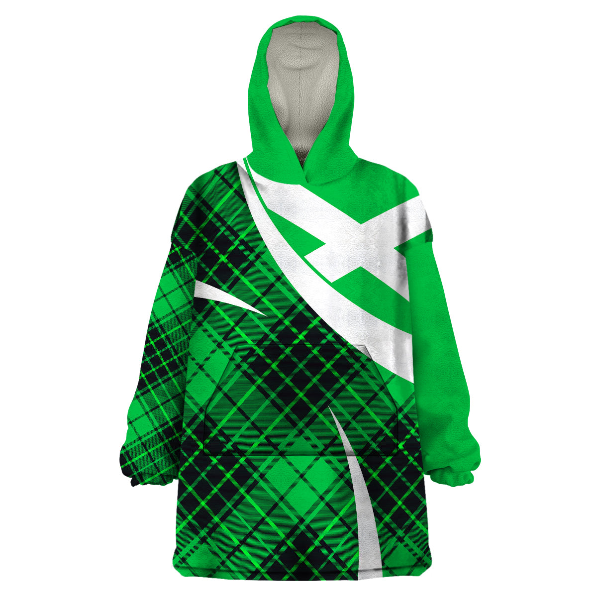 Scottish Alba Flag Wearable Blanket Hoodie Scottish Colourful Tartan Green Version - Wonder Print Shop