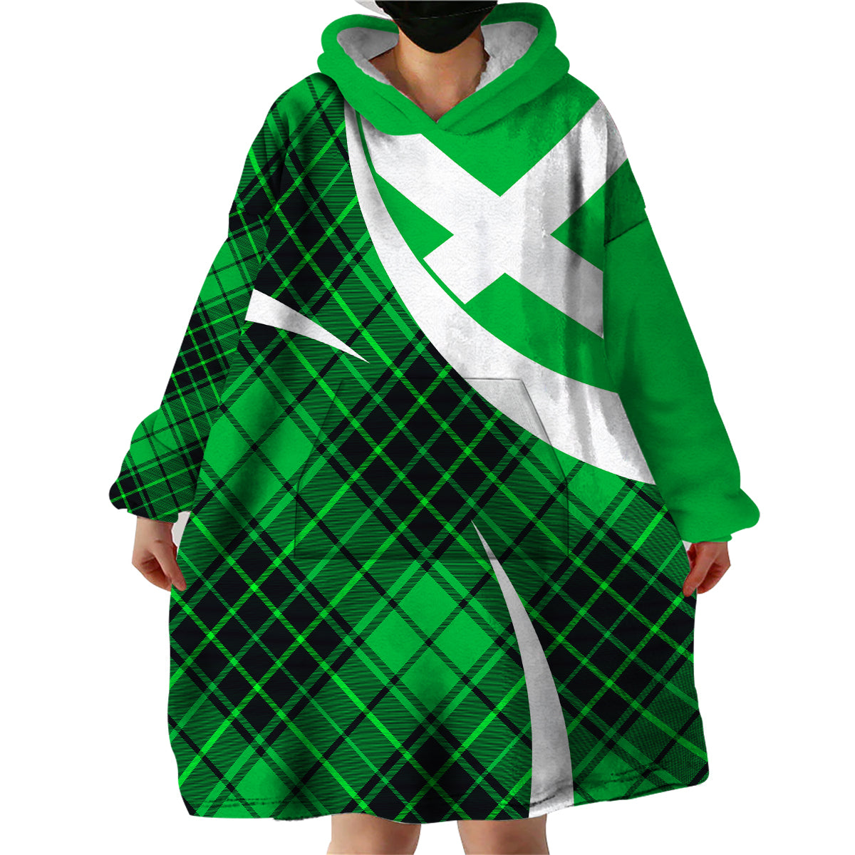 Scottish Alba Flag Wearable Blanket Hoodie Scottish Colourful Tartan Green Version - Wonder Print Shop