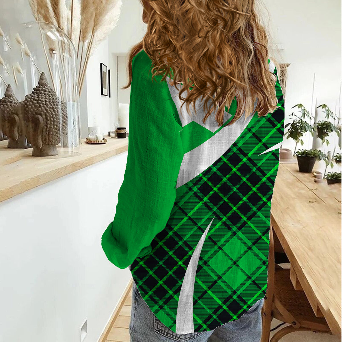 Scottish Alba Flag Women Casual Shirt Scottish Colourful Tartan Green Version - Wonder Print Shop