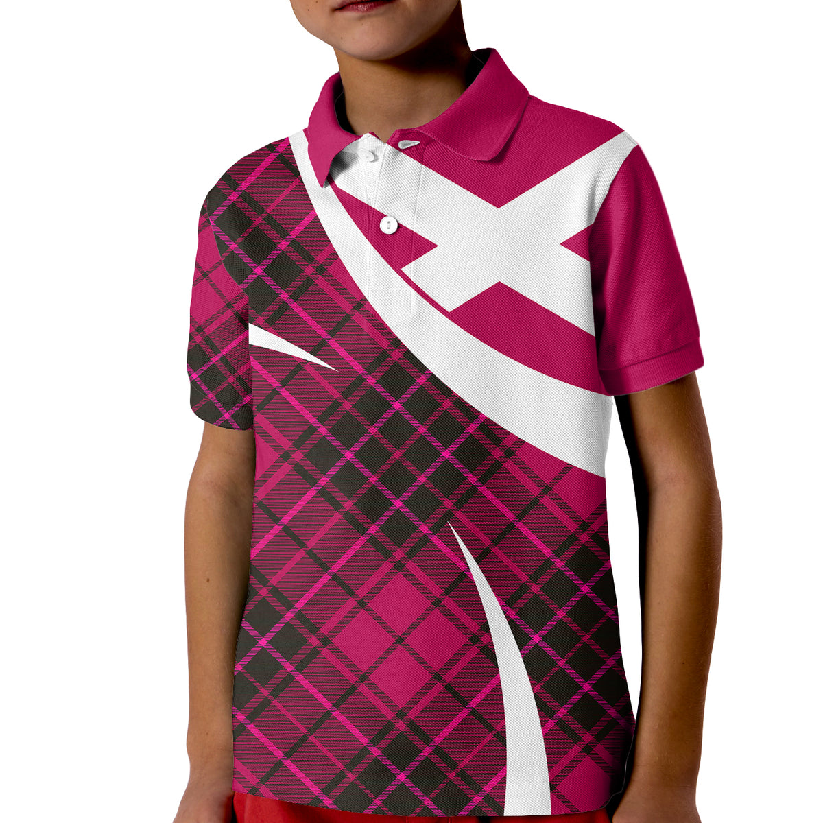 Scottish Alba Flag Polo Shirt for Kid Scottish Colourful Tartan Pink Version - Wonder Print Shop