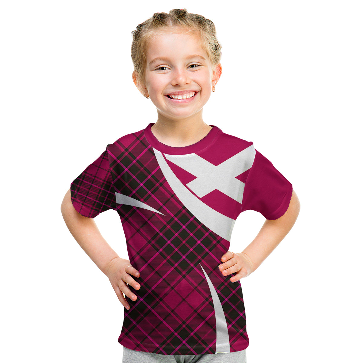 Scottish Alba Flag Kid T Shirt Scottish Colourful Tartan Pink Version - Wonder Print Shop