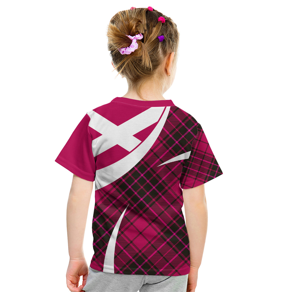 Scottish Alba Flag Kid T Shirt Scottish Colourful Tartan Pink Version - Wonder Print Shop