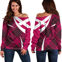 Scottish Alba Flag Off Shoulder Sweater Scottish Colourful Tartan Pink Version - Wonder Print Shop