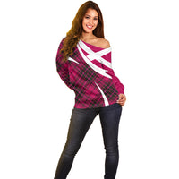 Scottish Alba Flag Off Shoulder Sweater Scottish Colourful Tartan Pink Version - Wonder Print Shop