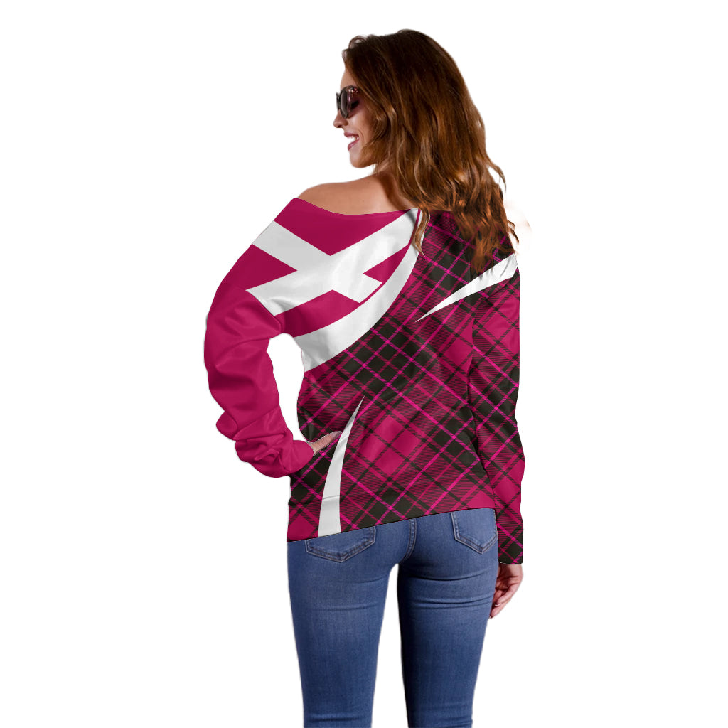 Scottish Alba Flag Off Shoulder Sweater Scottish Colourful Tartan Pink Version - Wonder Print Shop