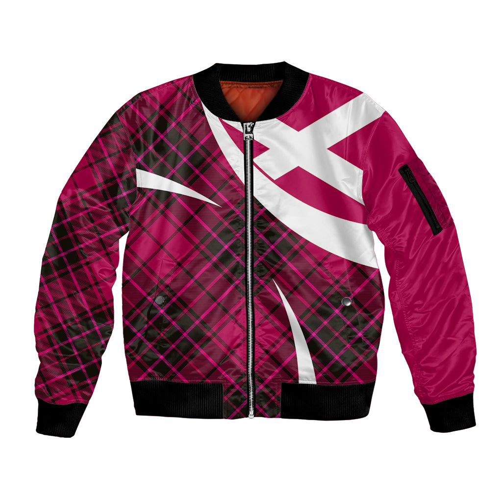 Scottish Alba Flag Sleeve Zip Bomber Jacket Scottish Colourful Tartan Pink Version - Wonder Print Shop