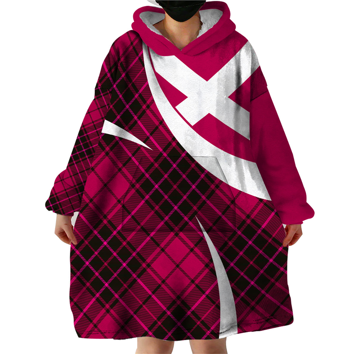 Scottish Alba Flag Wearable Blanket Hoodie Scottish Colourful Tartan Pink Version - Wonder Print Shop