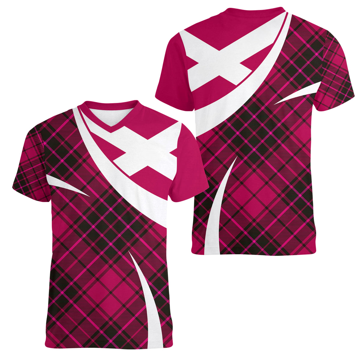 Scottish Alba Flag Women V Neck T Shirt Scottish Colourful Tartan Pink Version - Wonder Print Shop