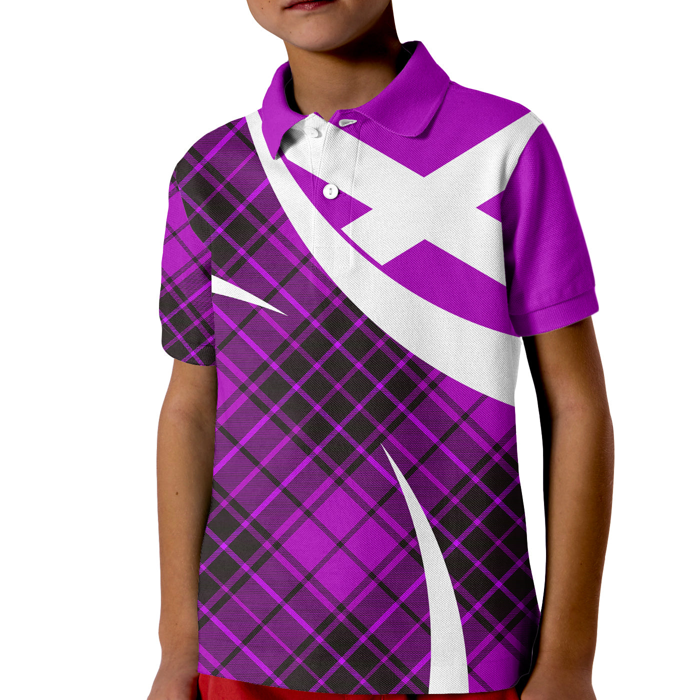 Scottish Alba Flag Polo Shirt for Kid Scottish Colourful Tartan Purple Version - Wonder Print Shop