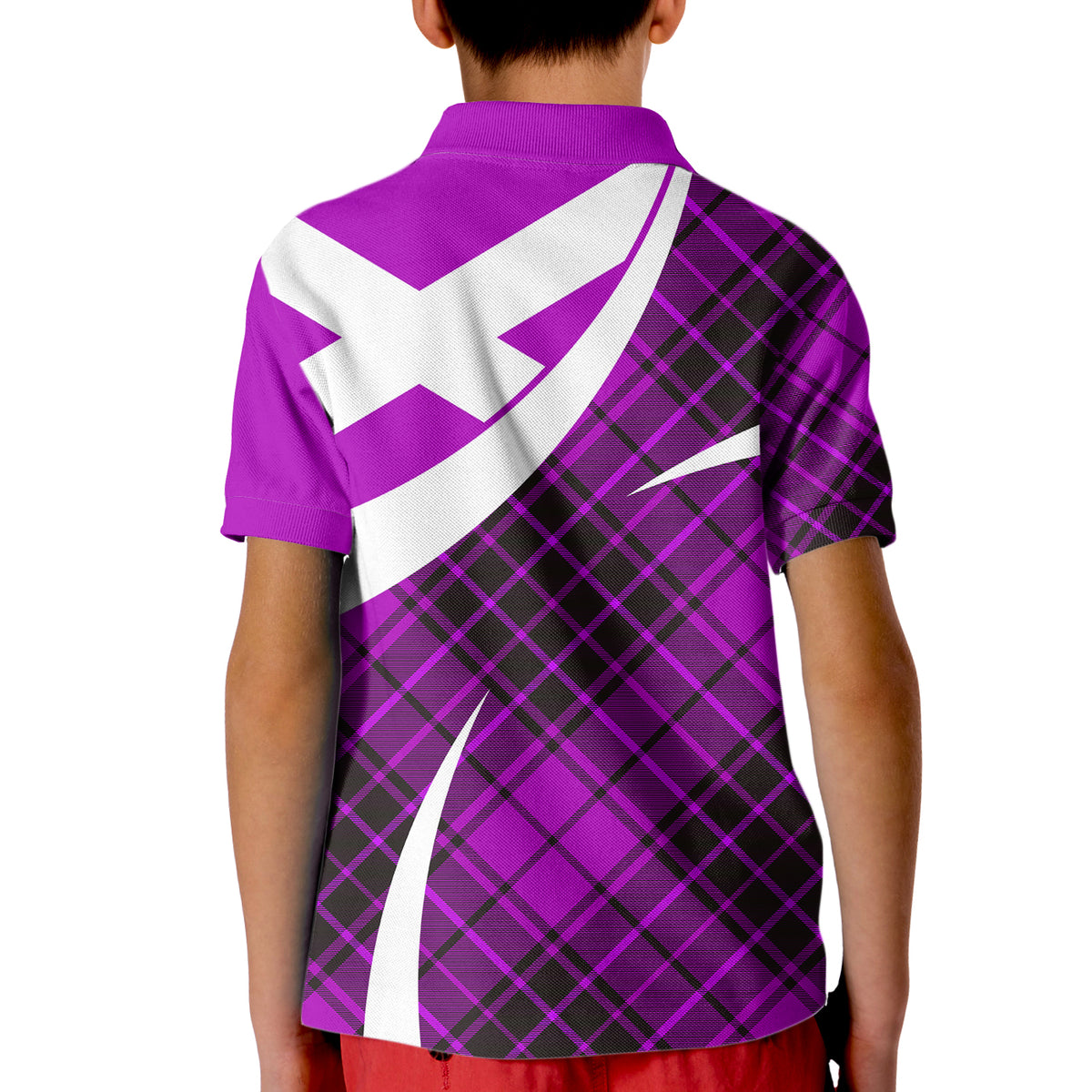 Scottish Alba Flag Polo Shirt for Kid Scottish Colourful Tartan Purple Version - Wonder Print Shop
