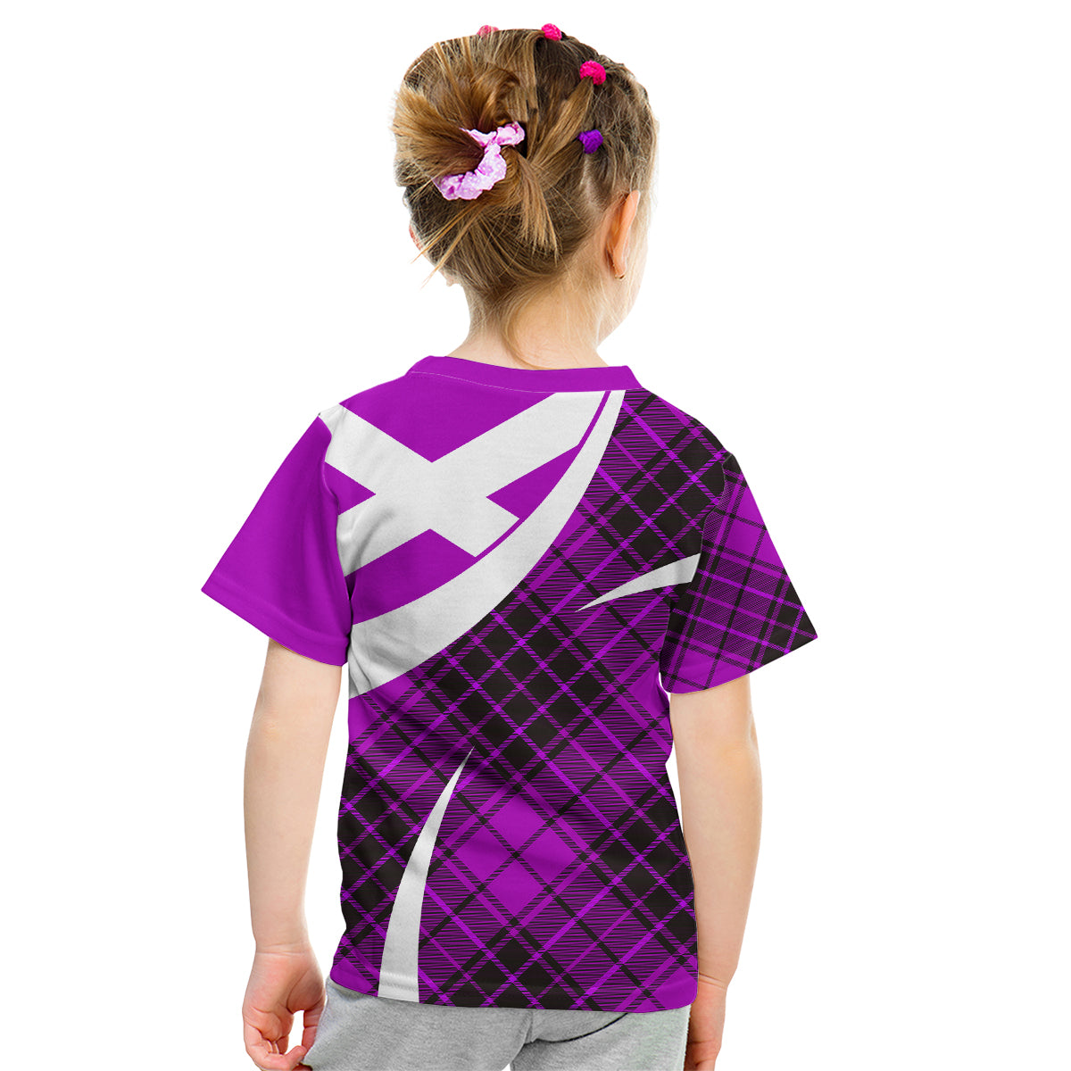 Scottish Alba Flag Kid T Shirt Scottish Colourful Tartan Purple Version - Wonder Print Shop