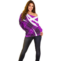 Scottish Alba Flag Off Shoulder Sweater Scottish Colourful Tartan Purple Version - Wonder Print Shop