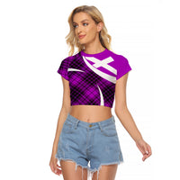 Scottish Alba Flag Raglan Cropped T Shirt Scottish Colourful Tartan Purple Version - Wonder Print Shop