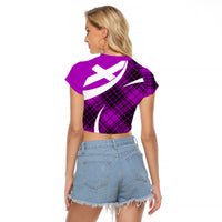 Scottish Alba Flag Raglan Cropped T Shirt Scottish Colourful Tartan Purple Version - Wonder Print Shop