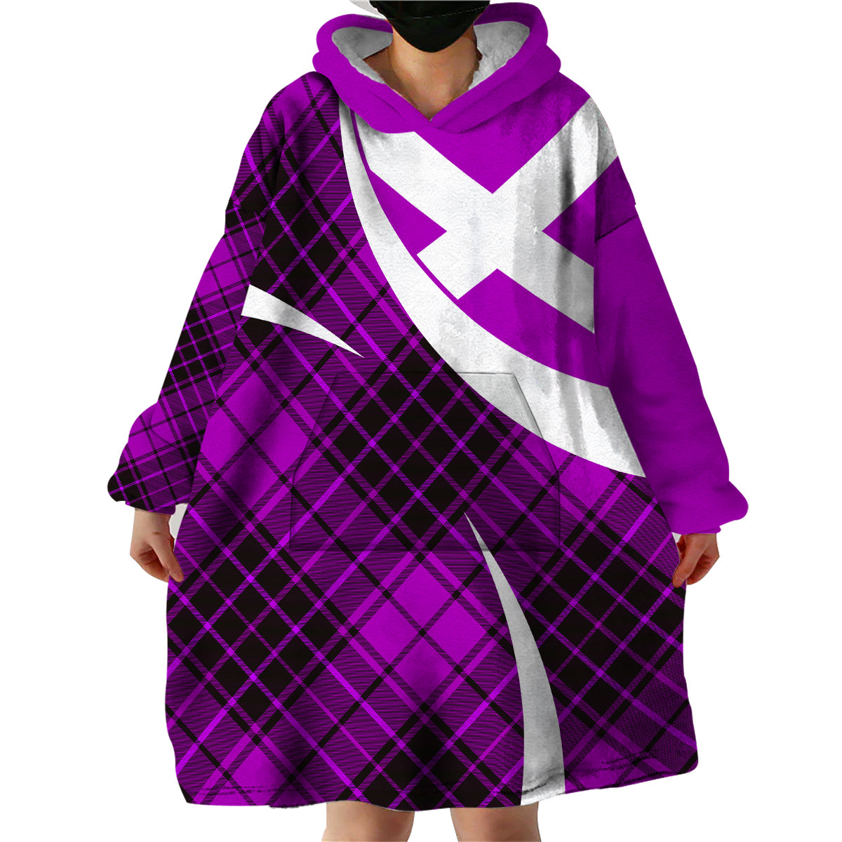 Scottish Alba Flag Wearable Blanket Hoodie Scottish Colourful Tartan Purple Version - Wonder Print Shop