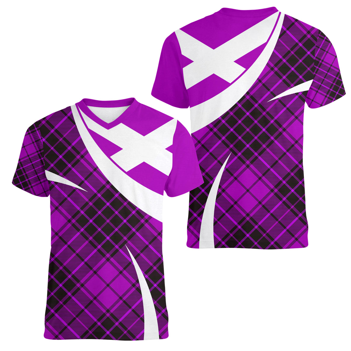 Scottish Alba Flag Women V Neck T Shirt Scottish Colourful Tartan Purple Version - Wonder Print Shop