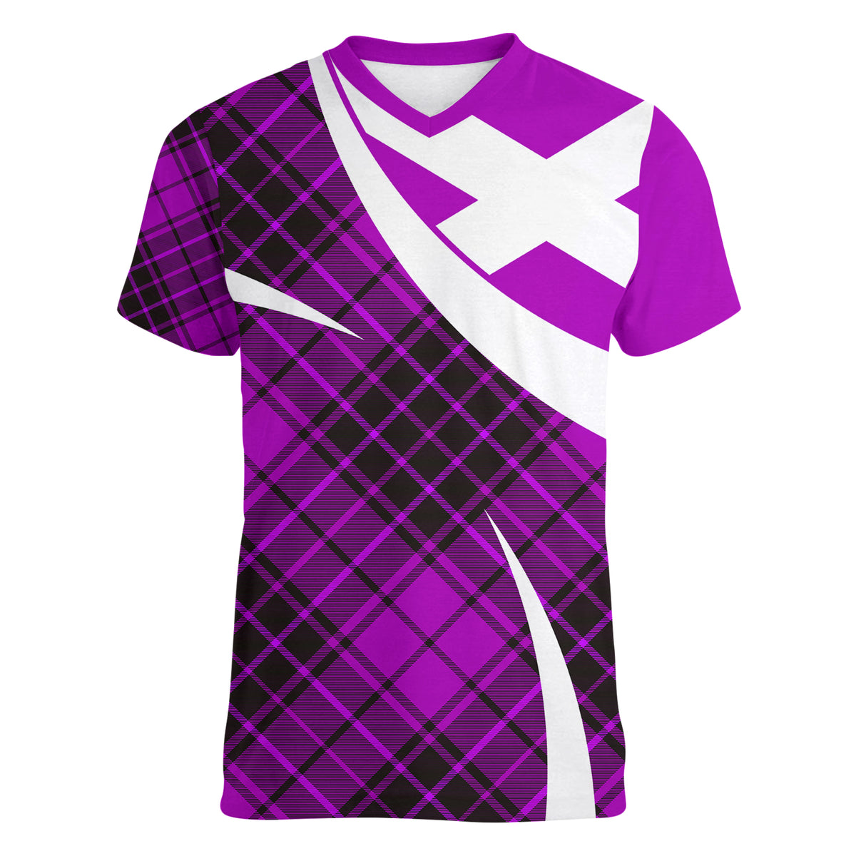 Scottish Alba Flag Women V Neck T Shirt Scottish Colourful Tartan Purple Version - Wonder Print Shop