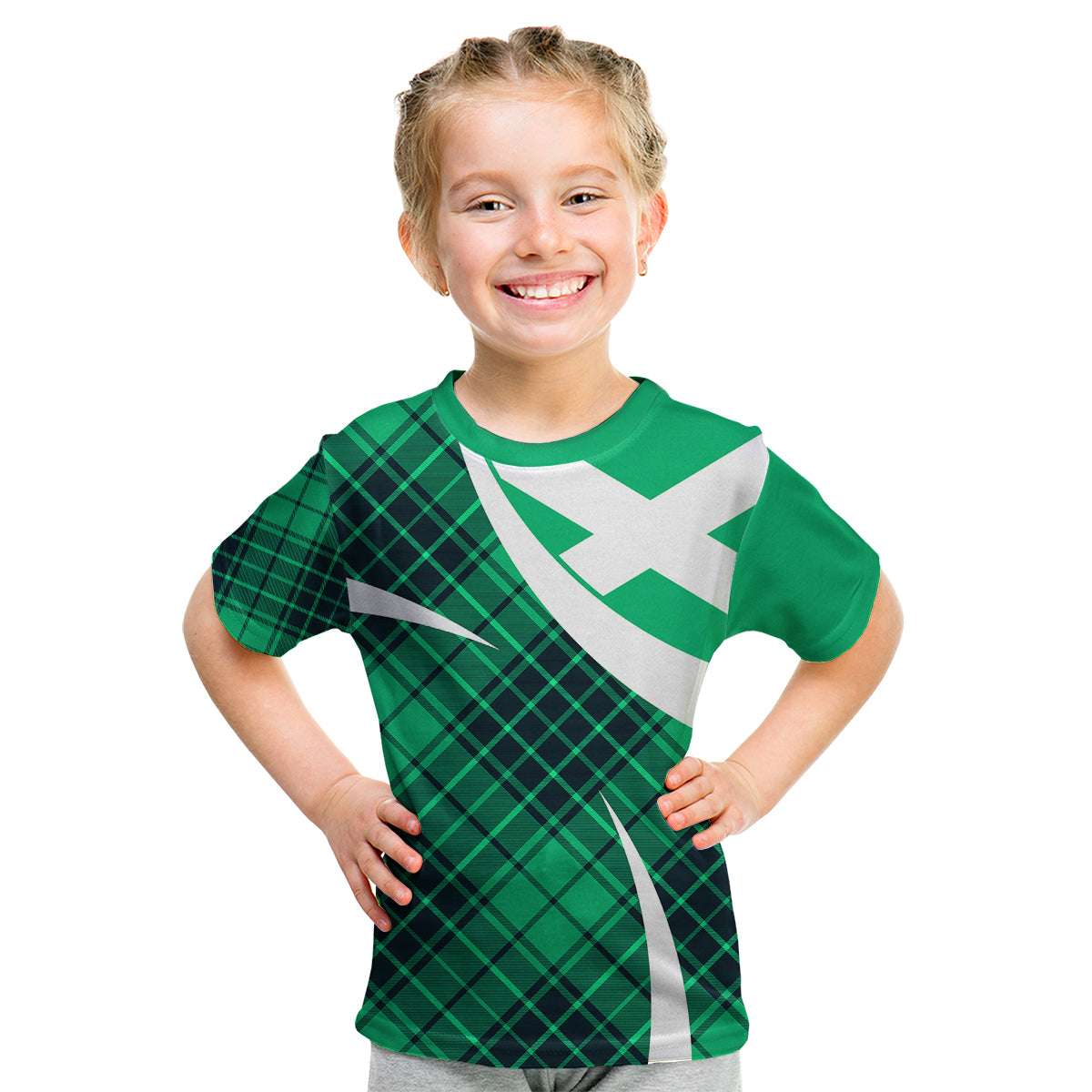 Scottish Alba Flag Kid T Shirt Scottish Colourful Tartan Turquoise Version - Wonder Print Shop