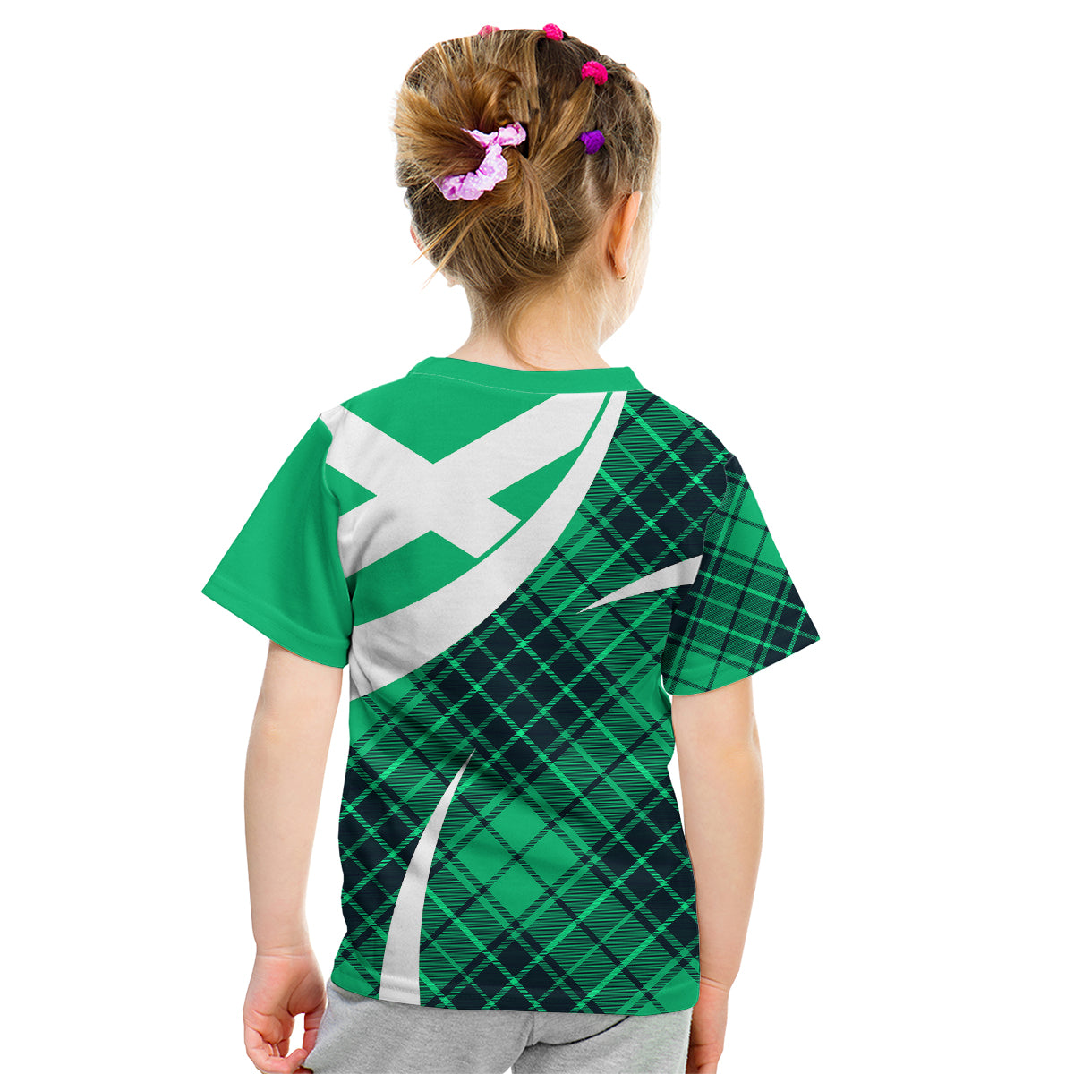 Scottish Alba Flag Kid T Shirt Scottish Colourful Tartan Turquoise Version - Wonder Print Shop