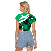 Scottish Alba Flag Raglan Cropped T Shirt Scottish Colourful Tartan Turquoise Version - Wonder Print Shop