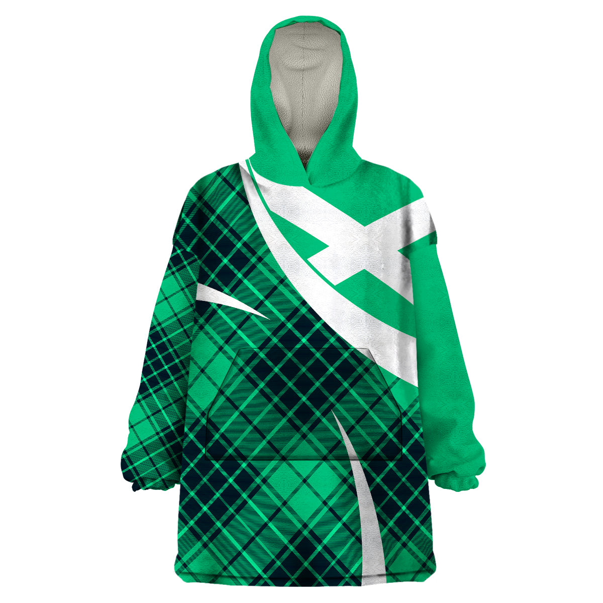 Scottish Alba Flag Wearable Blanket Hoodie Scottish Colourful Tartan Turquoise Version - Wonder Print Shop