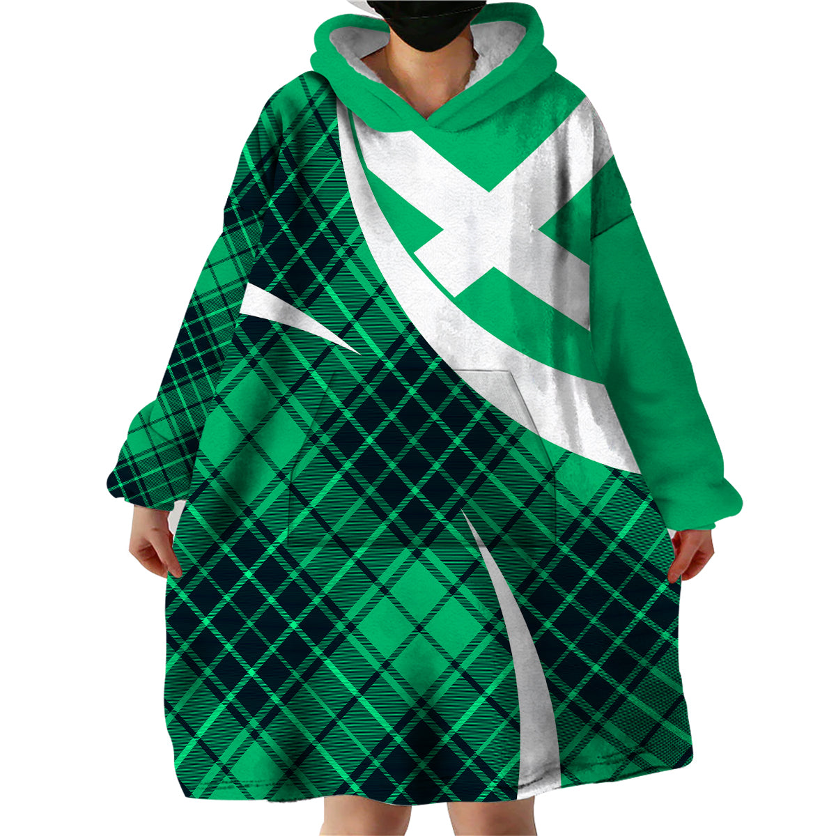 Scottish Alba Flag Wearable Blanket Hoodie Scottish Colourful Tartan Turquoise Version - Wonder Print Shop