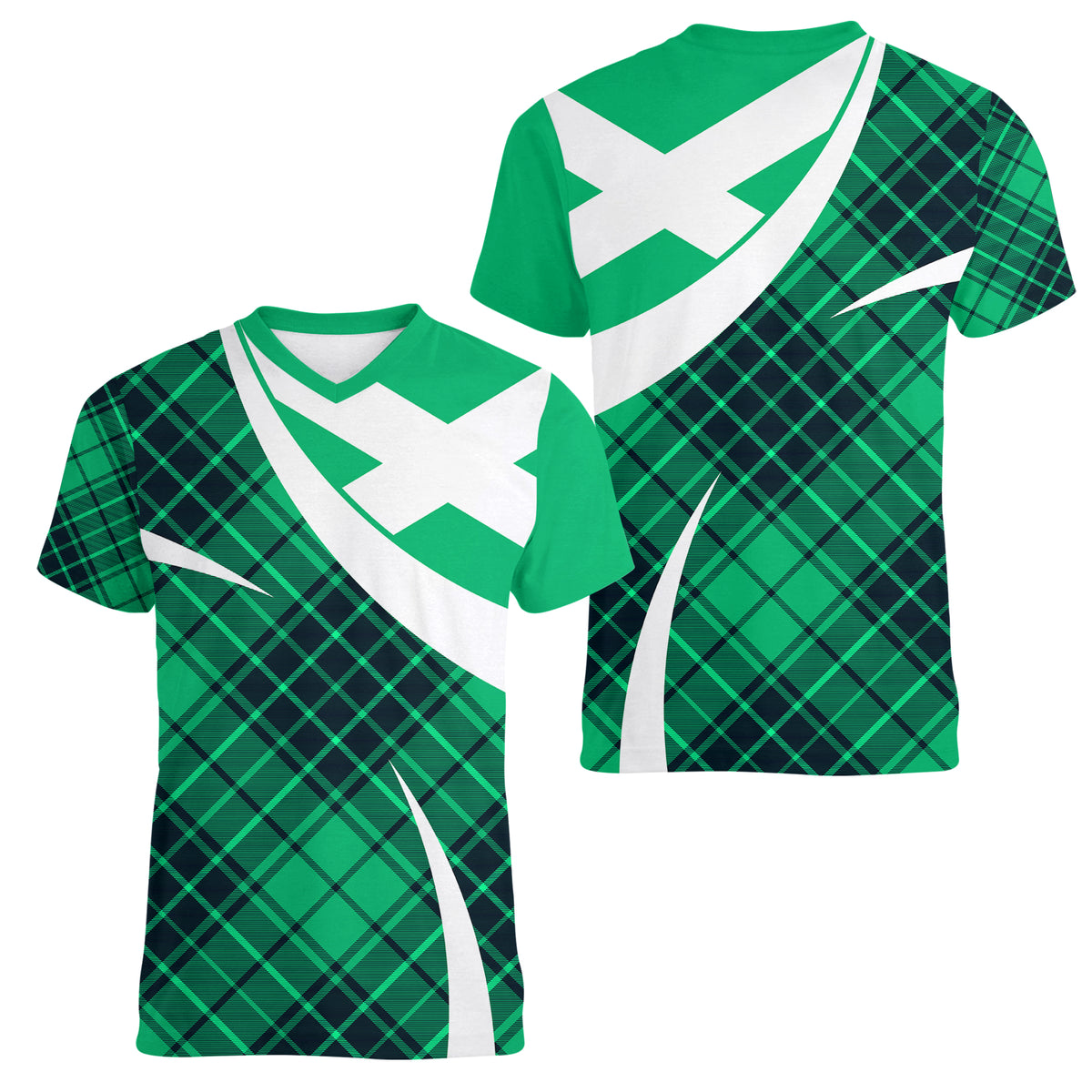 Scottish Alba Flag Women V Neck T Shirt Scottish Colourful Tartan Turquoise Version - Wonder Print Shop