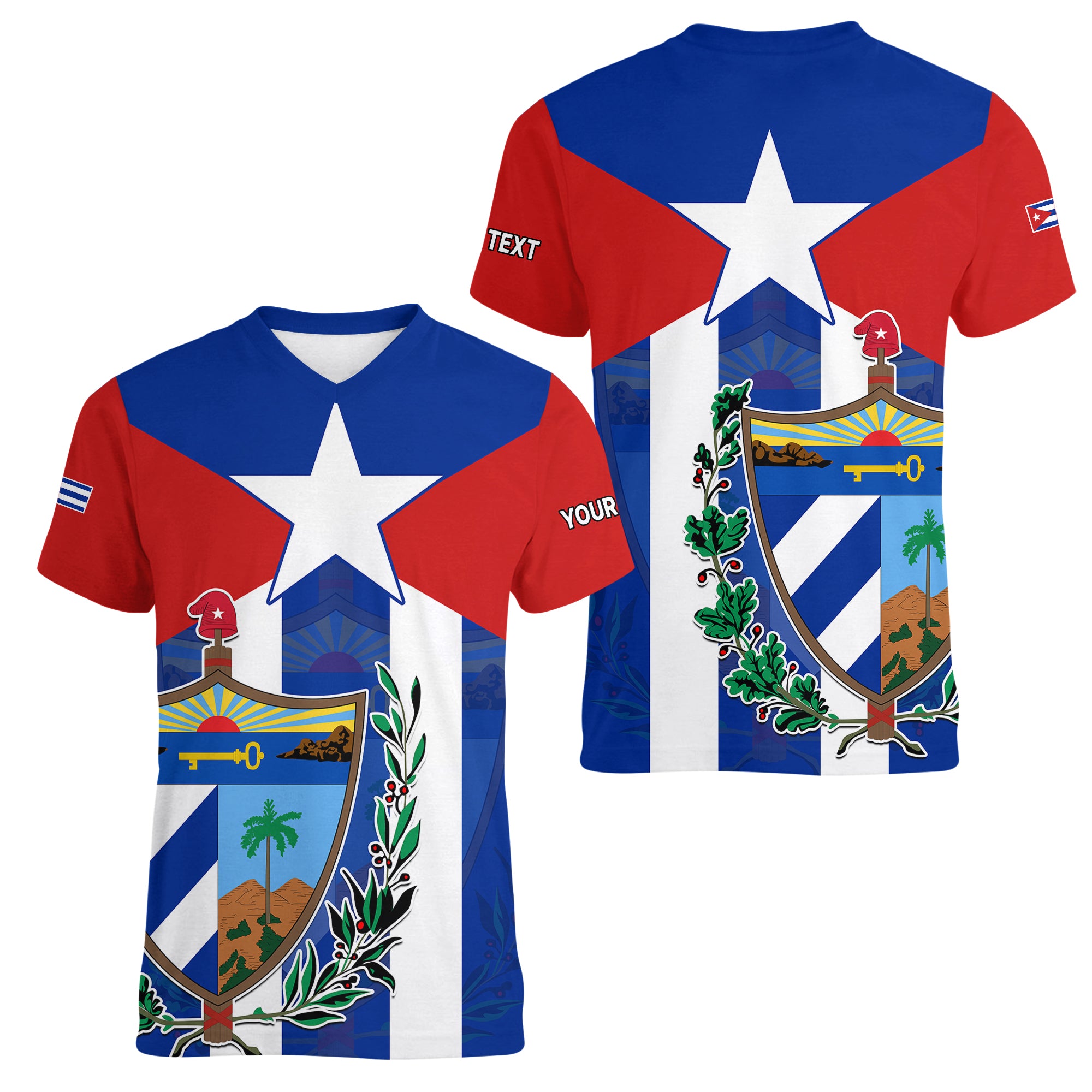 (Custom Personalised) Cuba Simple Coat Of Arms Women V Neck T Shirt - Wonder Print Shop