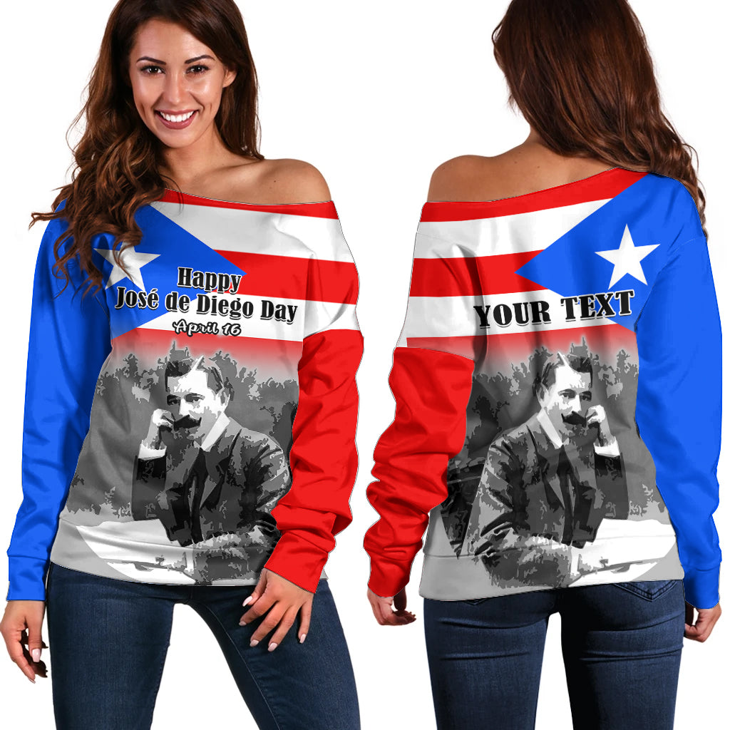 (Custom Personalised) Puerto Rico Off Shoulder Sweater Happy Jose de Diego Day - Wonder Print Shop