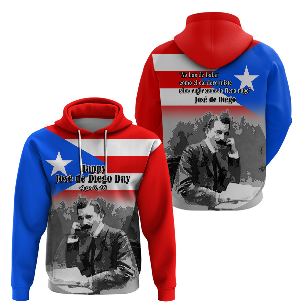 Puerto Rico Hoodie Happy Jose de Diego Day - Wonder Print Shop