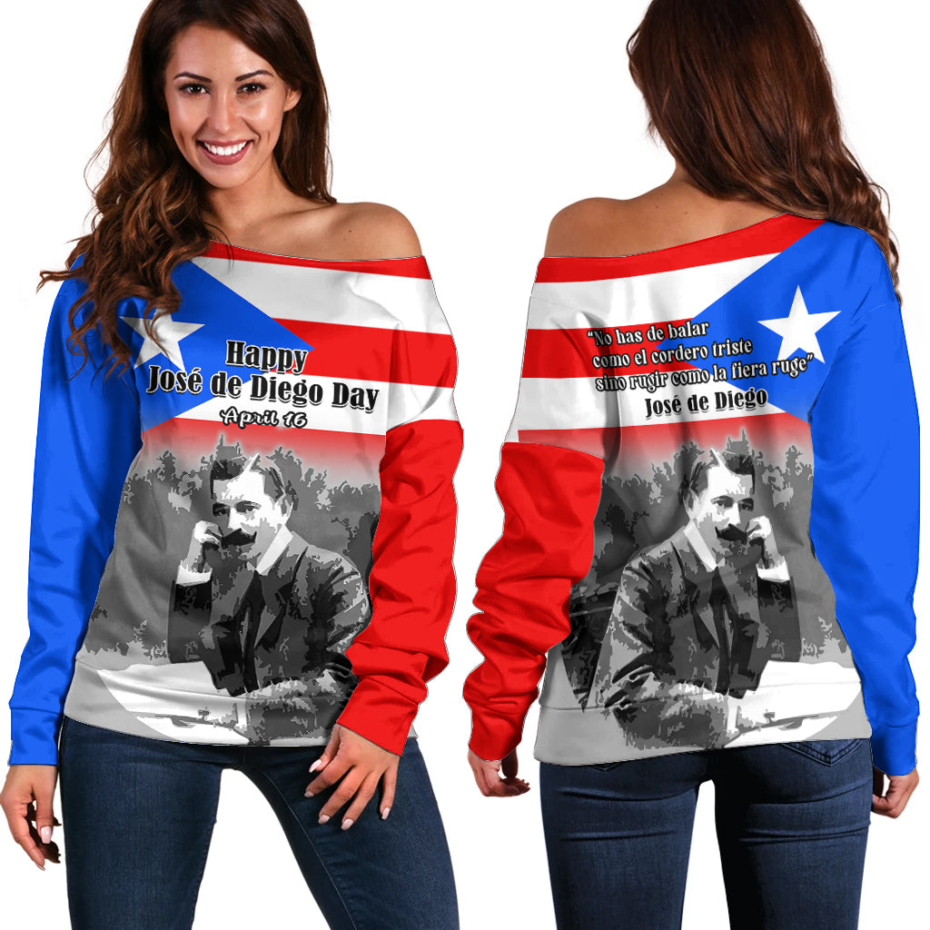 Puerto Rico Off Shoulder Sweater Happy Jose de Diego Day - Wonder Print Shop