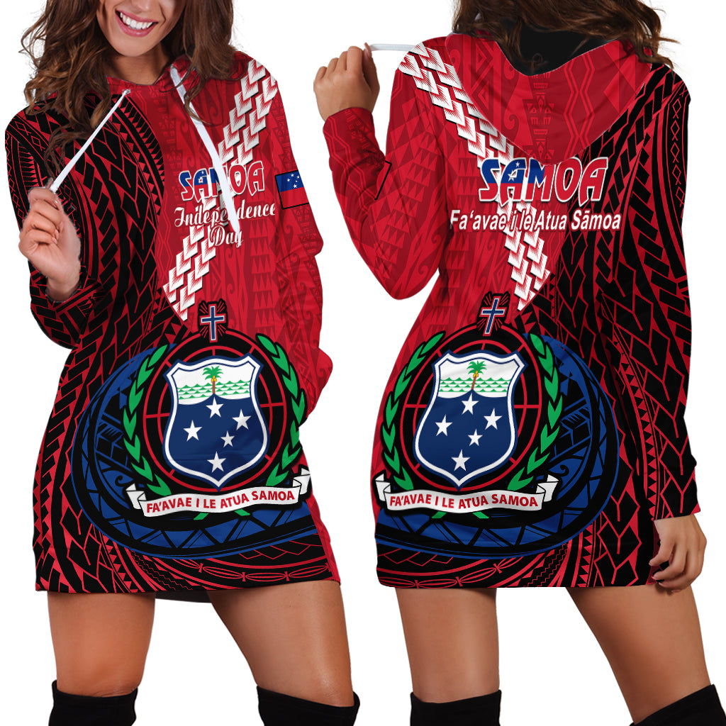 Samoa Hoodie Dress Happy Independence Day Samoan Red Pattern - Wonder Print Shop