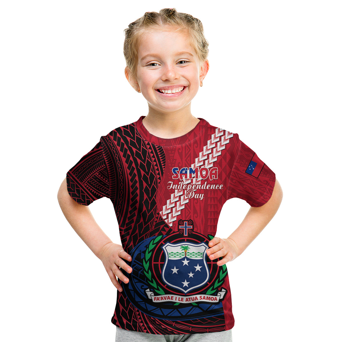 Samoa Kid T Shirt Happy Independence Day Samoan Red Pattern - Wonder Print Shop