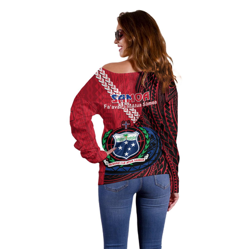 Samoa Off Shoulder Sweater Happy Independence Day Samoan Red Pattern - Wonder Print Shop
