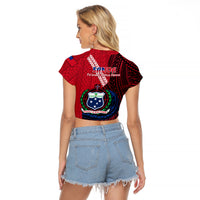 Samoa Raglan Cropped T Shirt Happy Independence Day Samoan Red Pattern - Wonder Print Shop