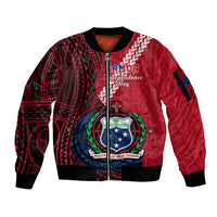 Samoa Sleeve Zip Bomber Jacket Happy Independence Day Samoan Red Pattern - Wonder Print Shop