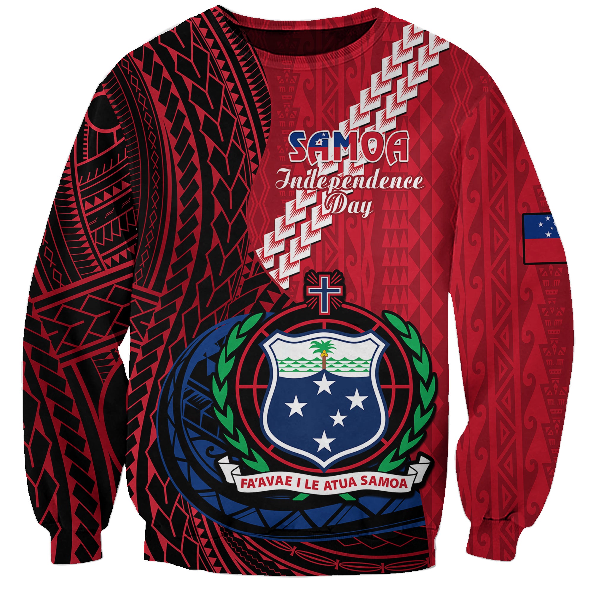 Samoa Sweatshirt Happy Independence Day Samoan Red Pattern - Wonder Print Shop
