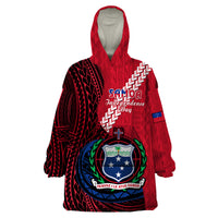 Samoa Wearable Blanket Hoodie Happy Independence Day Samoan Red Pattern - Wonder Print Shop