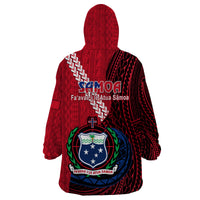 Samoa Wearable Blanket Hoodie Happy Independence Day Samoan Red Pattern - Wonder Print Shop