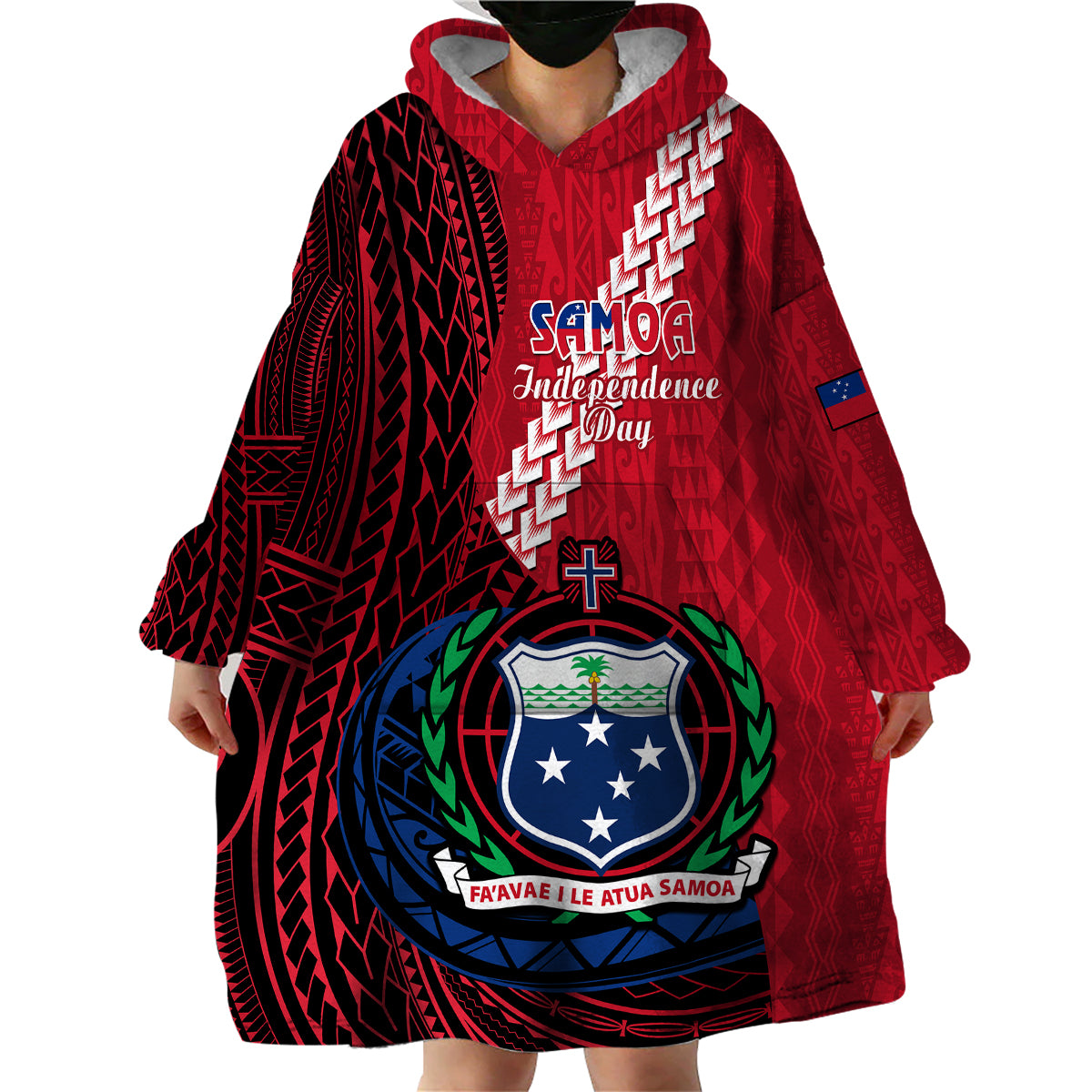 Samoa Wearable Blanket Hoodie Happy Independence Day Samoan Red Pattern - Wonder Print Shop