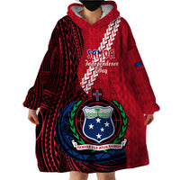 Samoa Wearable Blanket Hoodie Happy Independence Day Samoan Red Pattern - Wonder Print Shop