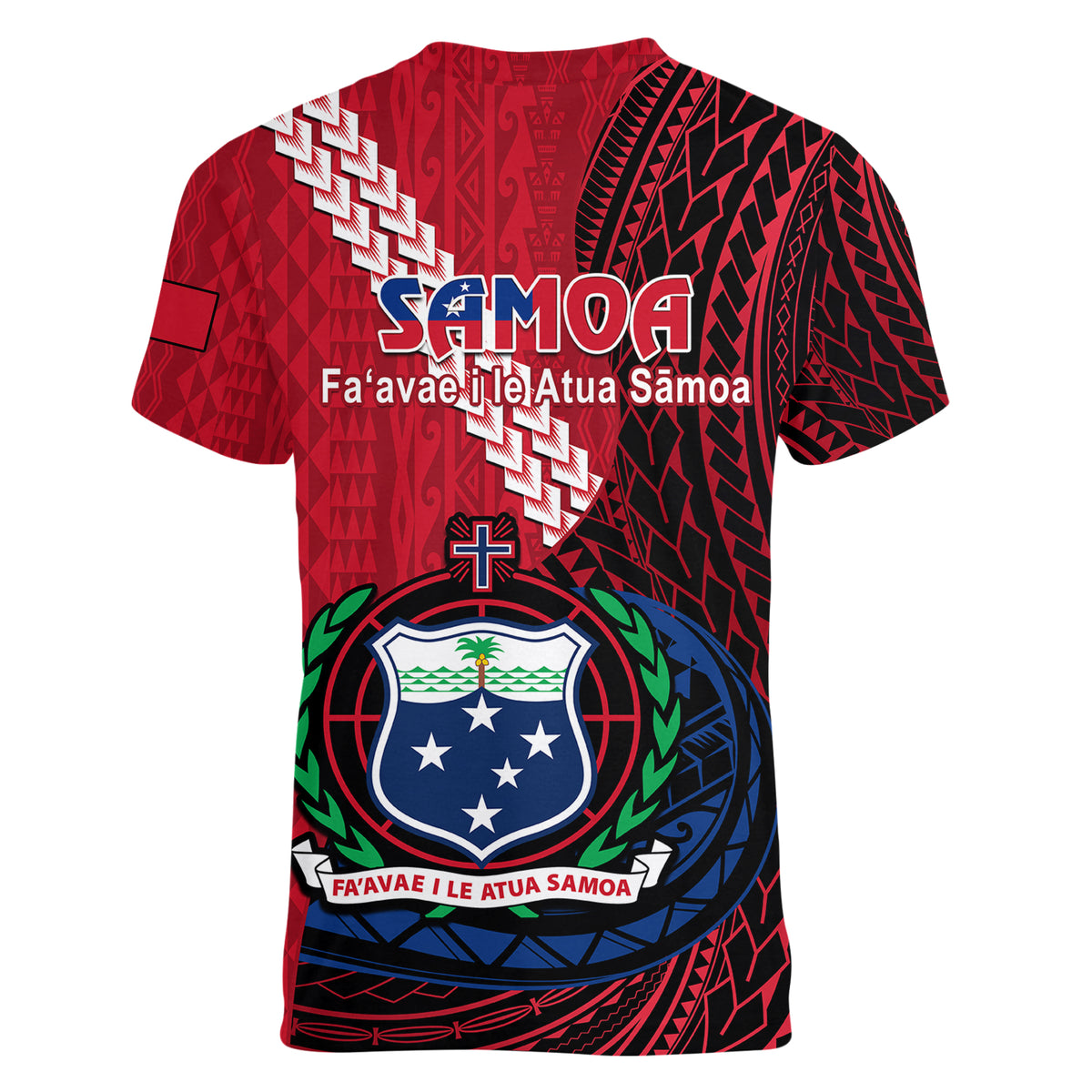 Samoa Women V Neck T Shirt Happy Independence Day Samoan Red Pattern - Wonder Print Shop