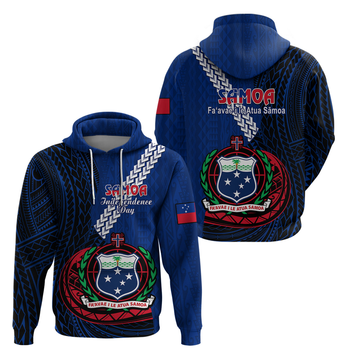 Samoa Hoodie Happy Independence Day Samoan Blue Pattern - Wonder Print Shop