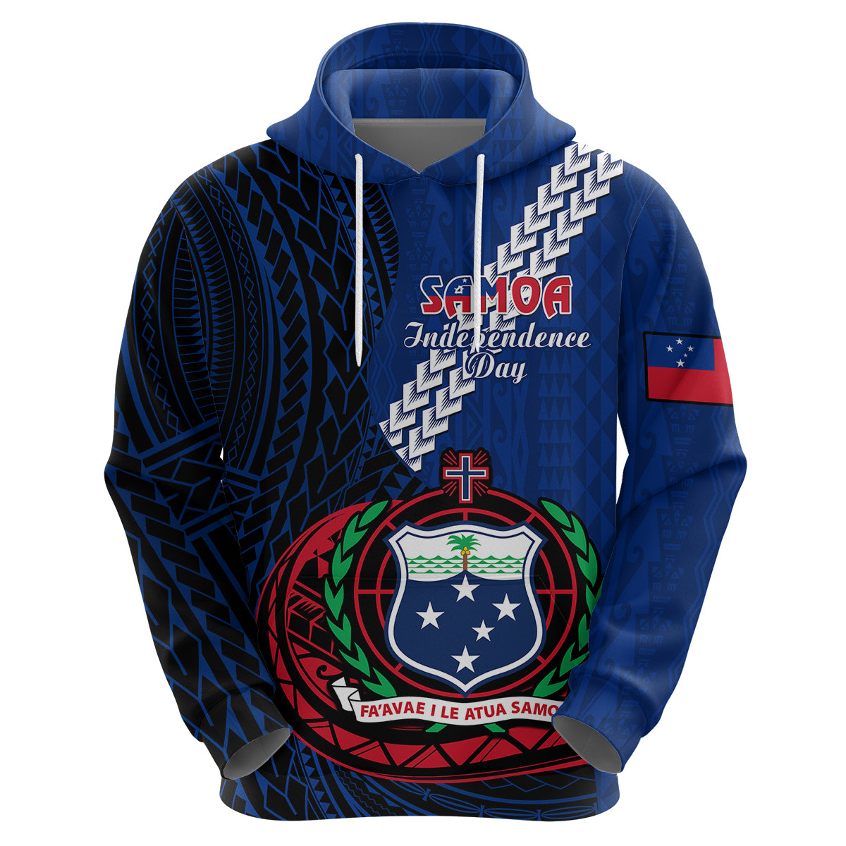 Samoa Hoodie Happy Independence Day Samoan Blue Pattern - Wonder Print Shop
